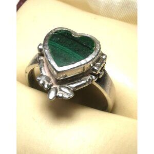 Sterling Silver TT 925 Ring | Size 7 | Green Heart Gemstone | 6g | Crown Vintage